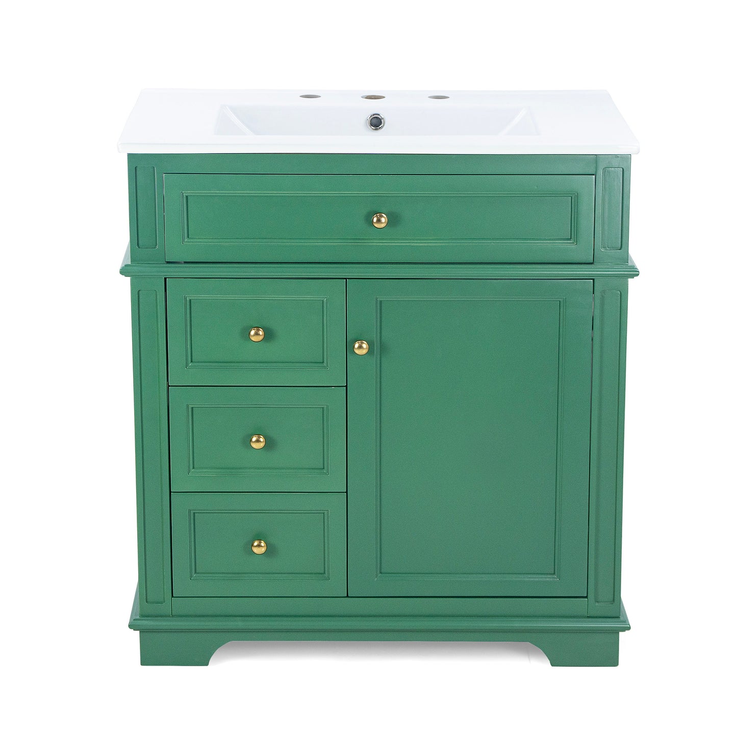 30" Bathroom Vanity With Sink, 1 Tip Out Drawer, 3 Drawers, Door Shelf, Soft Closing Door - Green
