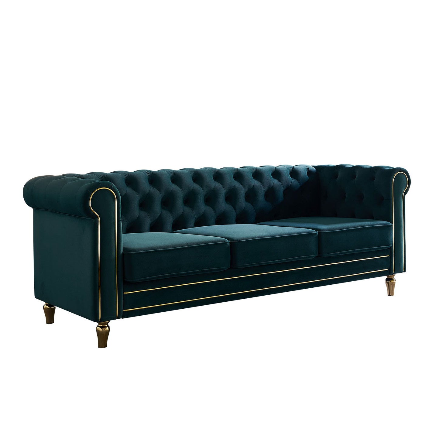 Chesterfield - Velvet Sofa 84.65" For Living Room - Green