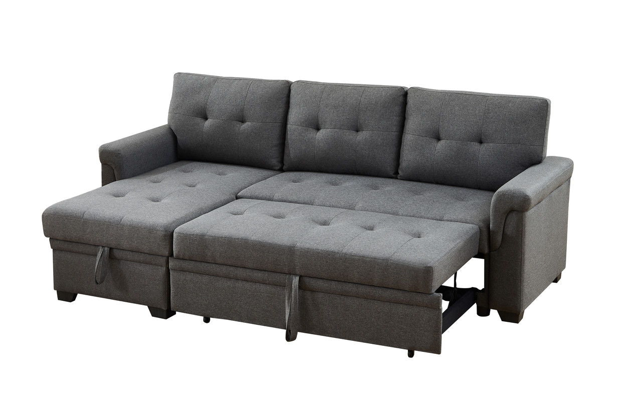 Sierra - Linen Reversible Sleeper Sectional Sofa With Storage Chaise - Dark Gray