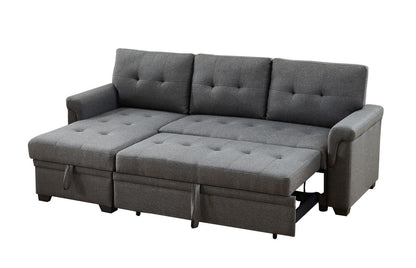 Destiny - Linen Reversible Sleeper Sectional Sofa With Storage Chaise - Dark Gray