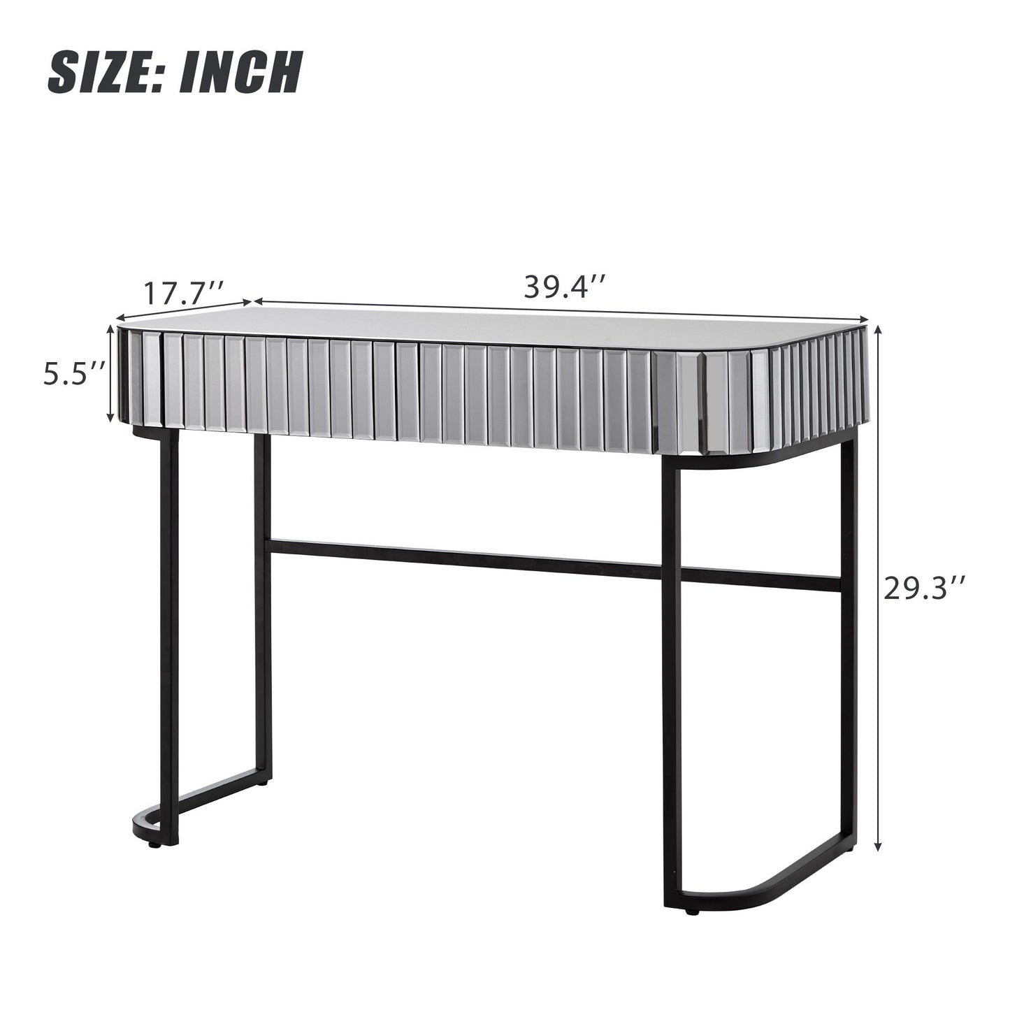 Mirrored Makeup Vanity Table With Stainless Steel Base, Mirrored Console Dressing Table With 2 Drawers, Versatile Desk For Bedroom And Office - Gray