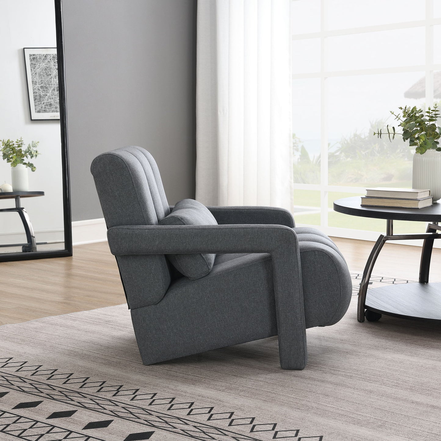 Modern Upholstered Accent Chair, Comfortable Linen Fabric With A Pillow For Living Room.Linen - Dark Gray