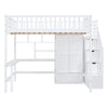Full Size Loft Bed With Bookshelf, Drawers, Desk, And Wardrobe - White