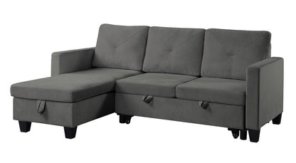 Nova - Velvet Reversible Sleeper Sectional Sofa With Storage Chaise - Dark Gray