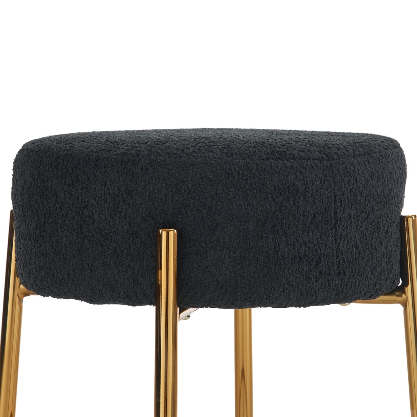 Round Bar Stools (Set of 2), Contemporary Upholstered Dining Stools For Kitchens, Coffee Shops And Bar Stores - Black / Gold