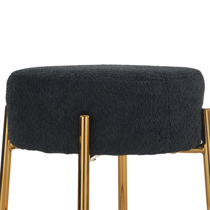 Round Bar Stools (Set of 2), Contemporary Upholstered Dining Stools For Kitchens, Coffee Shops And Bar Stores - Black / Gold