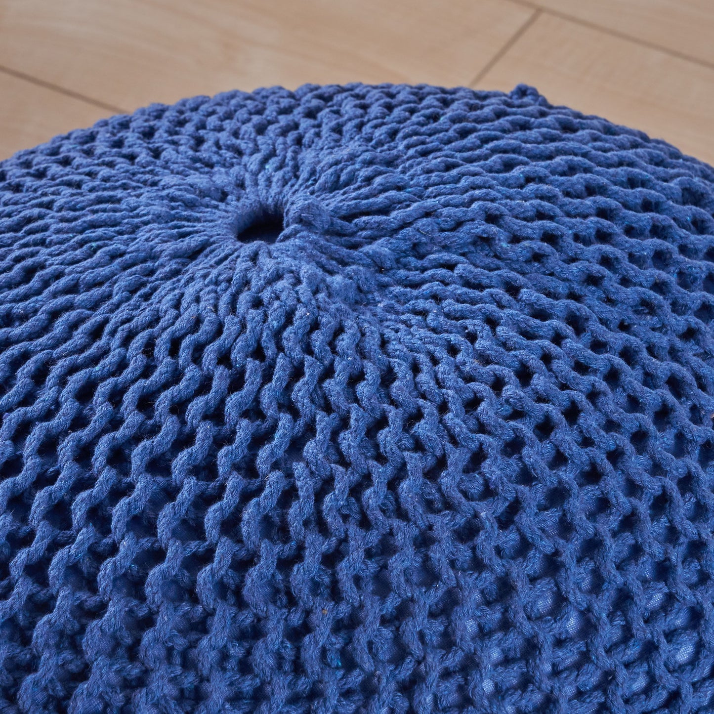 Bordeaux - Knitted Cotton Round Pouf Ottoman, Versatile Floor Cushion, Cotton Material - Navy Blue