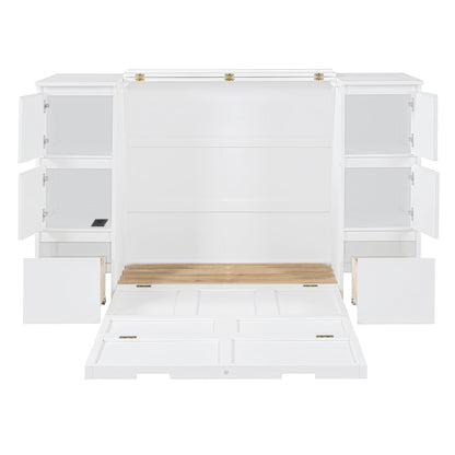 Twin Size Murphy Bed With Drawers, Cabinets, And USB Ports - White