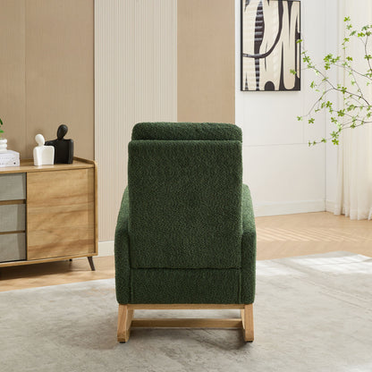 Boucle High Back Glider Rocking Chair With Retractable Footrest And Rubber Wood Legs For Nursery And Living Room - Green
