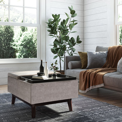 Owen - Tray Top Small Coffee Table Storage Ottoman - Distressed Gray