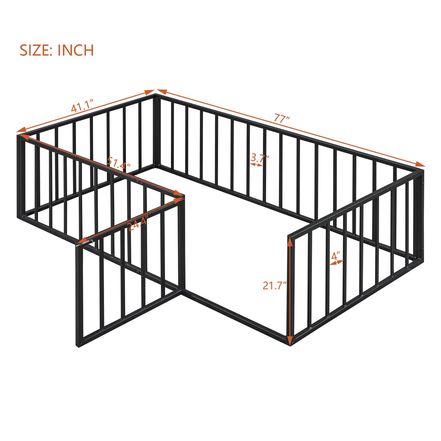 Twin Size Floor Bed Frame With Fence And Door - Black