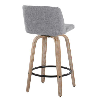 Toriano - Contemporary Fixed Height Counter Stool With Swivel With Round Footrest (Set of 2) - Gray / Whitewashed
