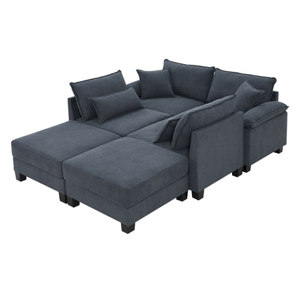 Wide Seat Modular Sectional Bed Sleeper Couch Set With Armrest Pillow 6 Seat, Free Combination Sofa With Ottomans Oversized - Gray