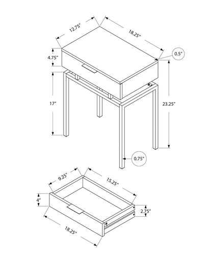 Accent Side Table, Storage Drawer, Marble Look - Beige
