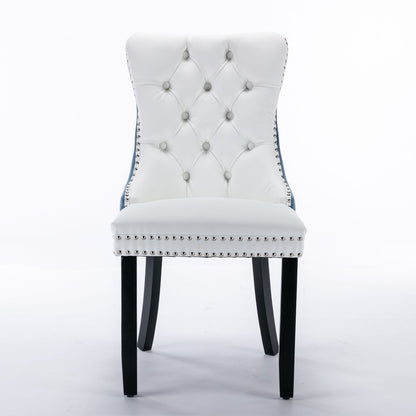 Nikki - Modern, High-End Tufted Solid Wood Contemporary And Velvet Upholstered Dining Chair With Wood Legs Nailhead Trim (Set of 2) - White / Light Blue