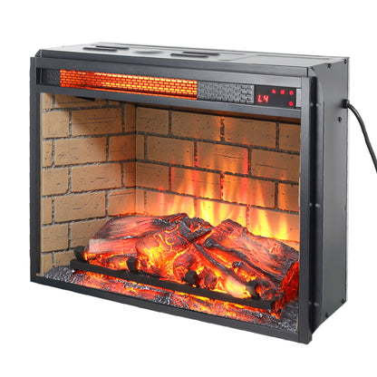 23" Infrared Quartz Heater Fireplace Insert -Woodlog Version With Brick - Antique Black