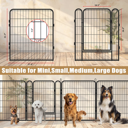 53.94" 6 Panels Heavy Duty Metal Playpen With Door, Dog Fence Pet Exercise Pen For Outdoor, Indoor - Black