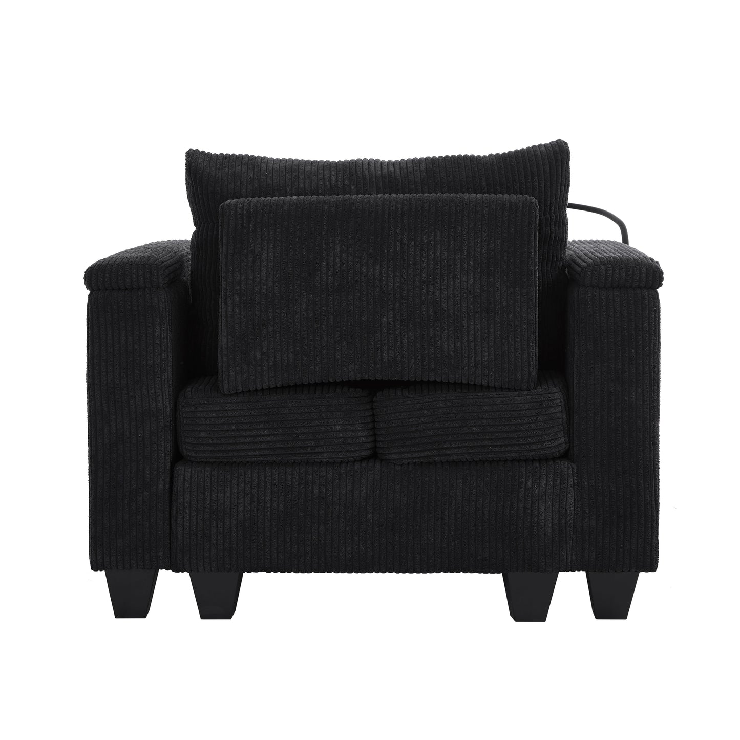 Convertible Chaise Lounge Sofa Chair Bed With USB Ports, Cup Holders & Storage - Black