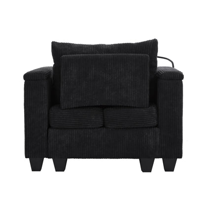 Convertible Chaise Lounge Sofa Chair Bed With USB Ports, Cup Holders & Storage - Black