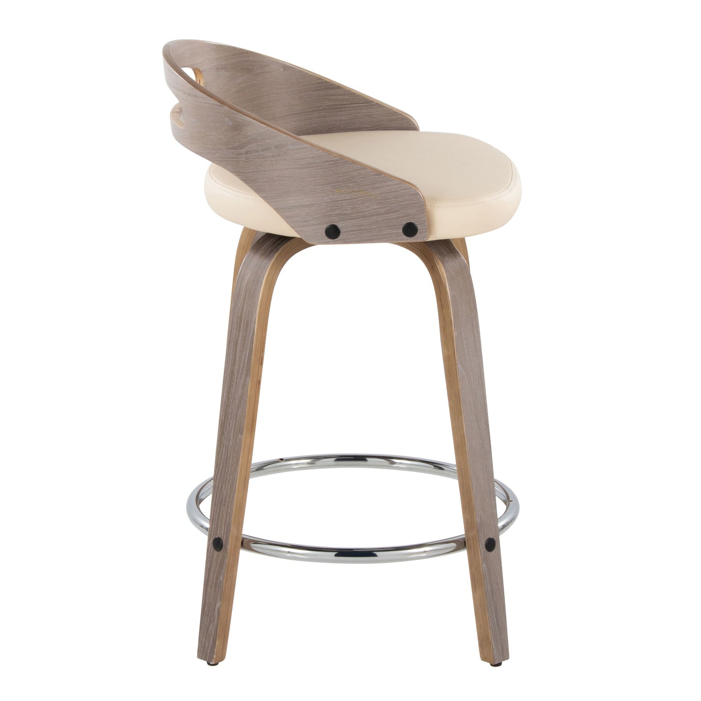 Cassis - Mid-Century Modern Fixed Height Counter Stool With Swivel With Round Footrest (Set of 2) - Light Gray / Cream