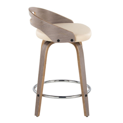 Cassis - Mid-Century Modern Fixed Height Counter Stool With Swivel With Round Footrest (Set of 2) - Light Gray / Cream