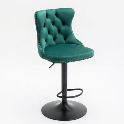 Swivel Velvet Barstools Adjusatble Seat Height, Modern Upholstered Bar Stools With Backs Comfortable Tufted For Home Pub And Kitchen Island (Set of 2) - Green