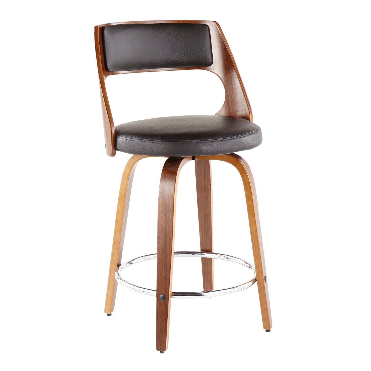 Cecina - Mid-Century Modern Counter Stool With Swivel (Set of 2) - Walnut / Brown