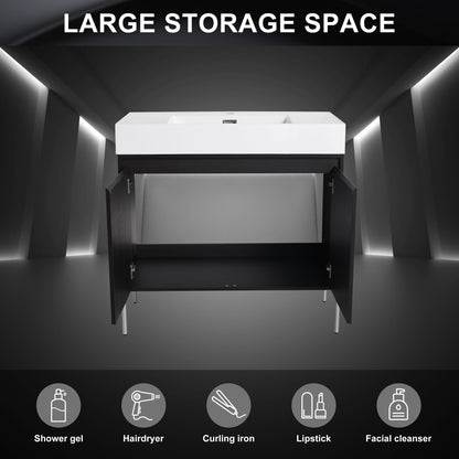 Minimalist 36" Freestanding Bathroom Vanity With Resin Sink And Storage Cabinet - Dark Oak
