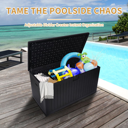 260 Gallon Resin Outdoor Deck Box Waterproof, Extra Large Patio Storage Box With Lockable Storage Containers For Patio Furniture Cushions, Pool Accessories, Garden Tools - Black