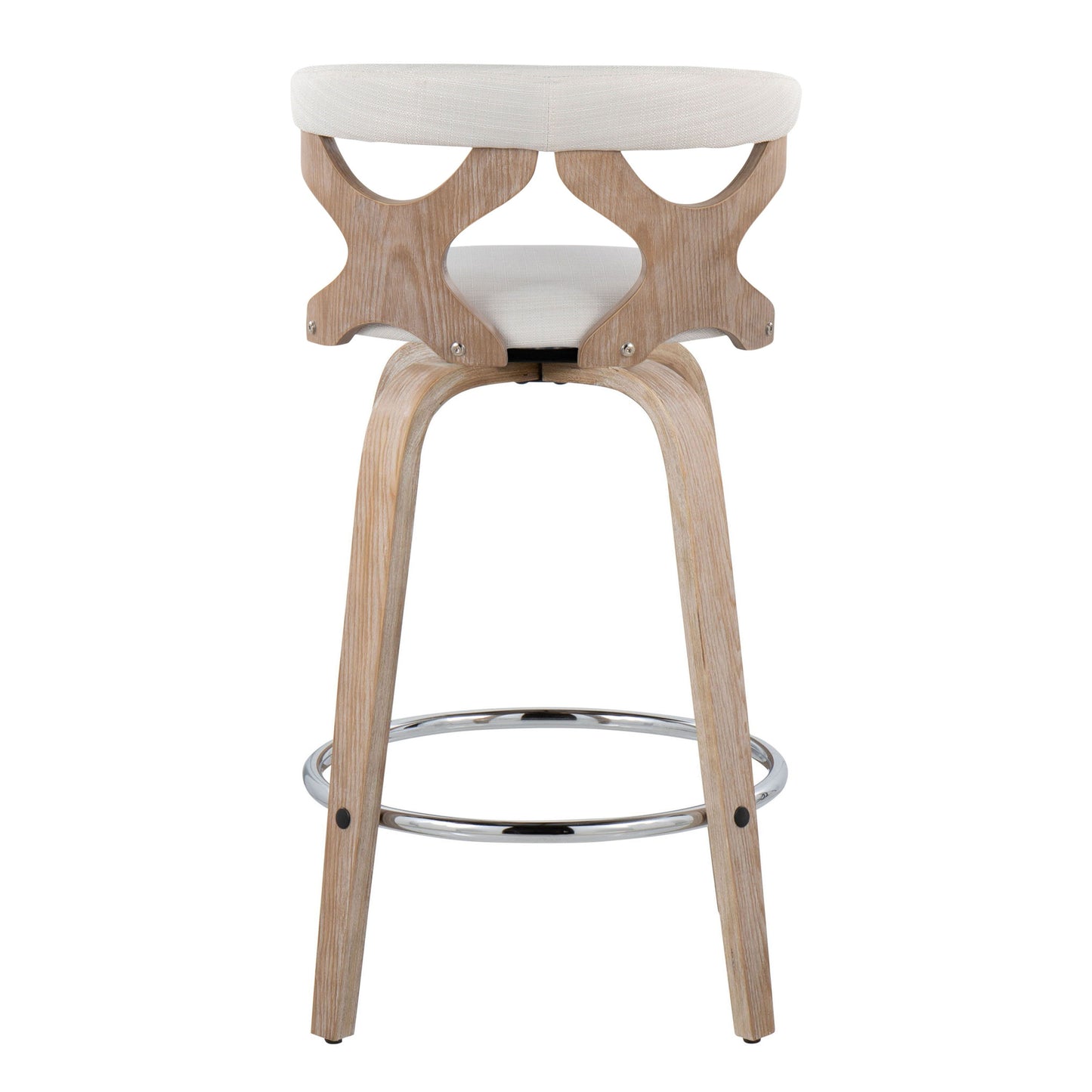 Gardenia - Contemporary Fixed Height Counter Stool With Swivel With Round Footrest (Set of 2) - White Washed / Cream