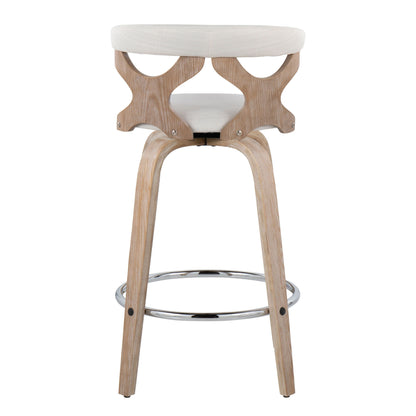 Gardenia - Contemporary Fixed Height Counter Stool With Swivel With Round Footrest (Set of 2) - White Washed / Cream