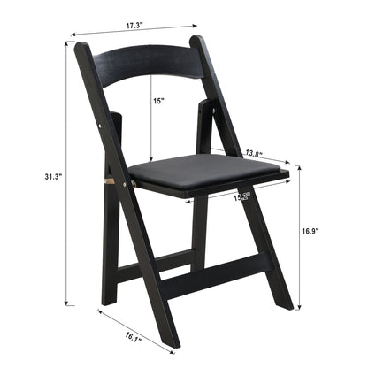 Solid Wood Upholstered Folding Chair Set, Space - Saving, Easy To Carry, Cushion, Dining Room (Set of 4) - Black