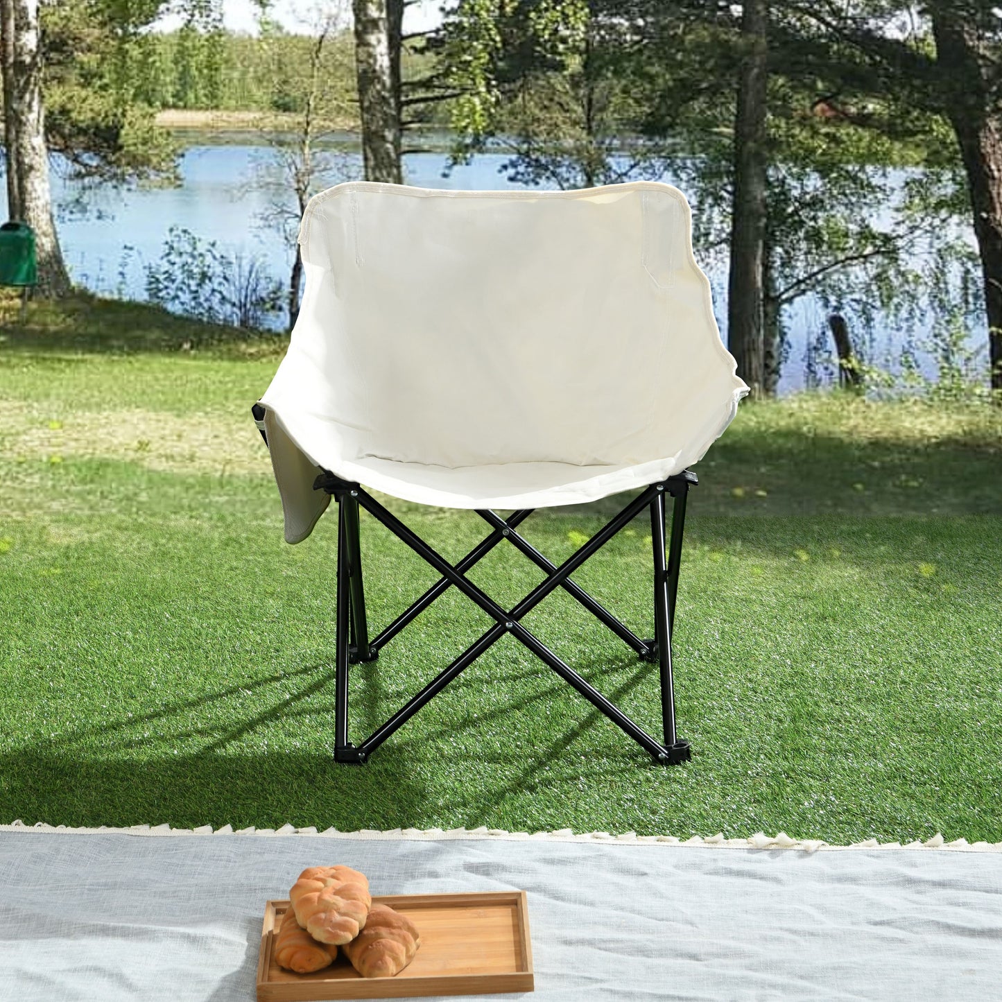 2 Pieces Outdoor Camping Chairs Folding / Portable, Comfortable Seating, Durable Steel Frame - Beige