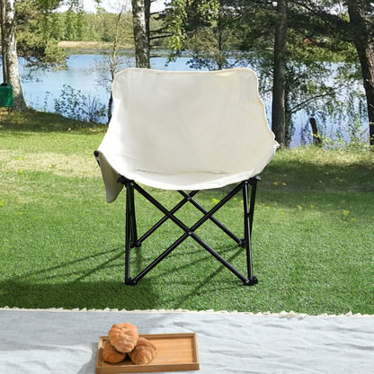 2 Pieces Outdoor Camping Chairs Folding / Portable, Comfortable Seating, Durable Steel Frame - Beige