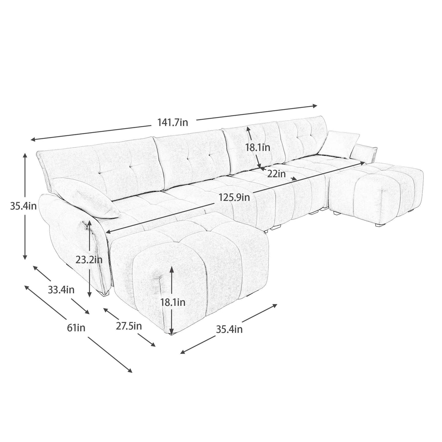 Modern Style 4 Seater Sofa Set With 2 Ottomans Frame - Premium Green