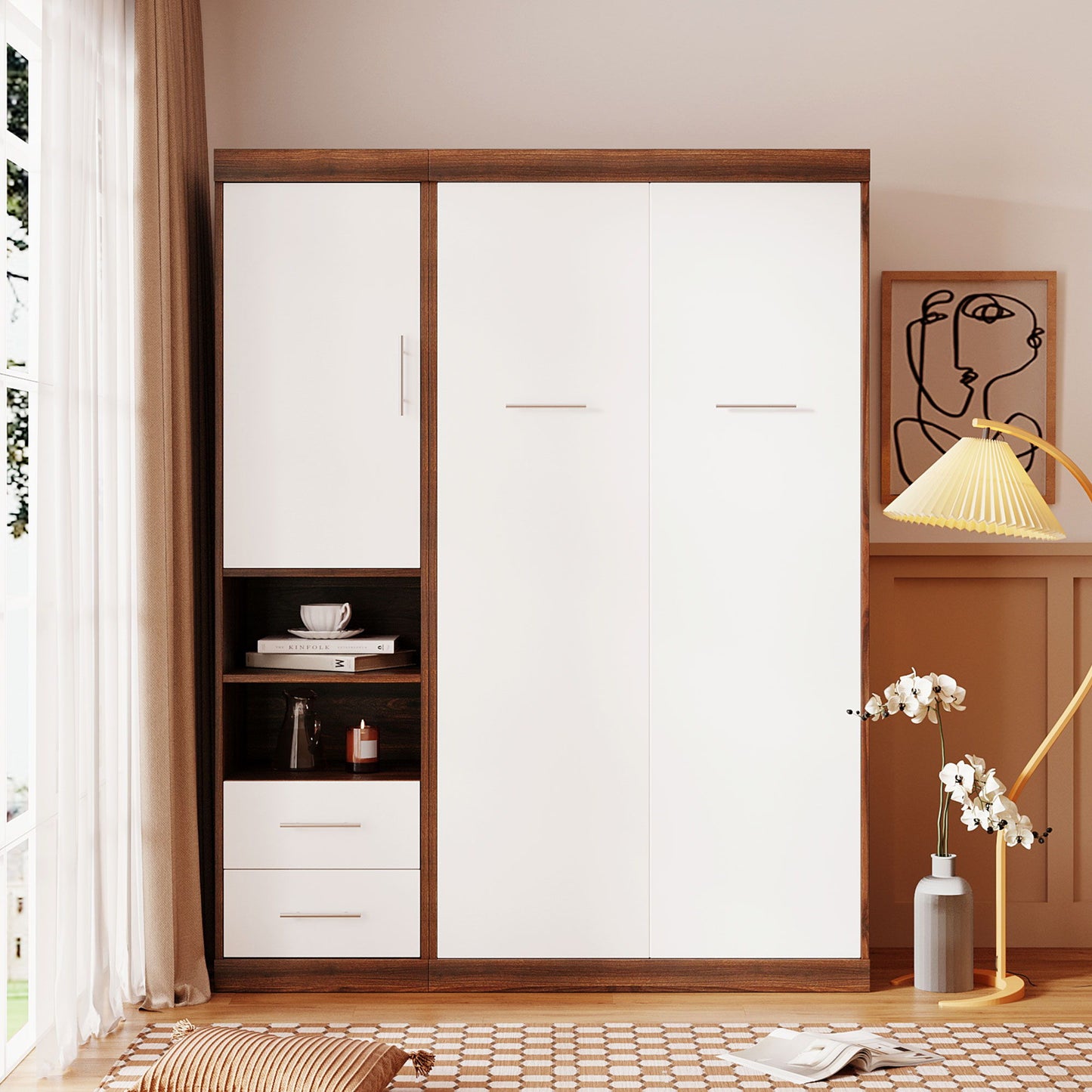 Twin Size Murphy Wall Bed With Cabinet - White