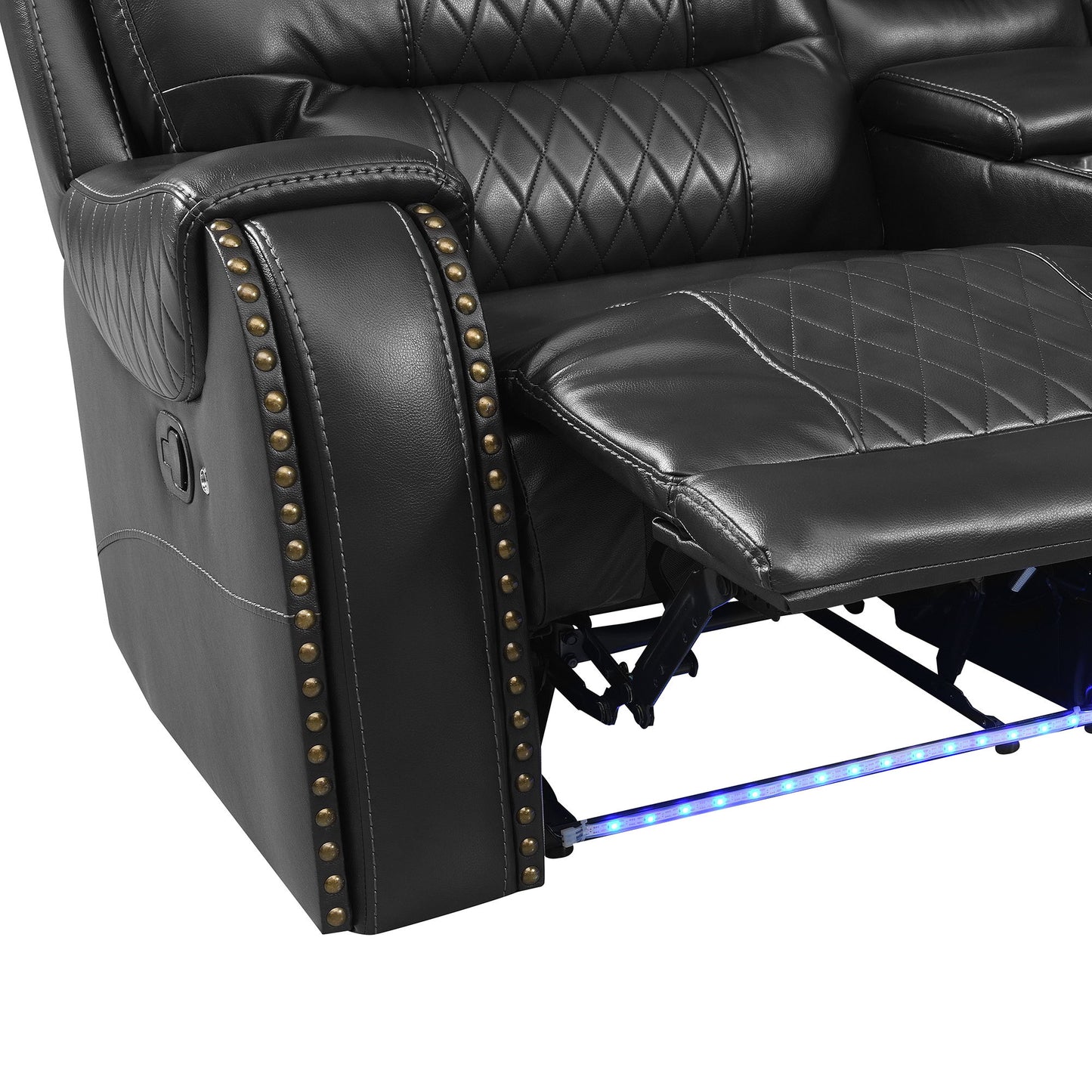 Manual Reclining Sectional Sofa Set L Shaped Symmetrical Motion Sofa Corner Couch Sets With Storage Boxes, 4 Cup Holders And LED Light Strip For Living Room - Black