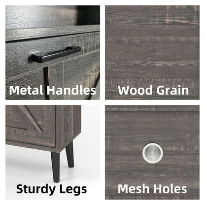 Farmhouse Shoe Storage Cabinet With Barn Door Design, 2 Flip Drawers, Hooks - Dark Oak