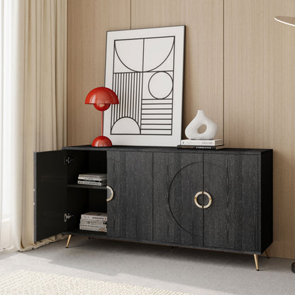 Modern Lacquered 4 Door Wooden Cabinet Sideboard Buffet Server Cabinet Storage Cabinet, For Living Room, Entryway, Hallway, Office, Kitchen And Dining Room - Distressed Black