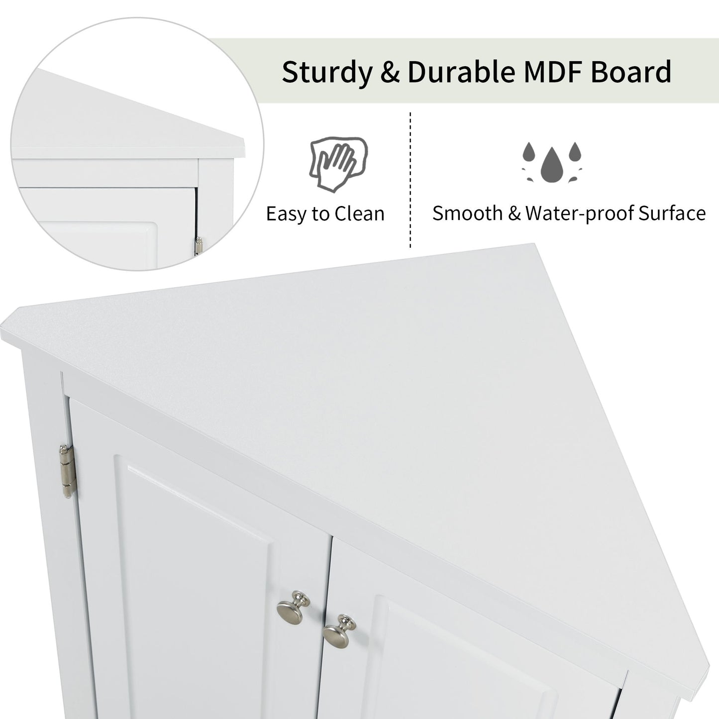 Triangle Bathroom Storage Cabinet With Adjustable Shelves, Freestanding Floor Cabinet For Home Kitchen - White