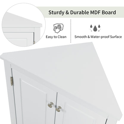 Triangle Bathroom Storage Cabinet With Adjustable Shelves, Freestanding Floor Cabinet For Home Kitchen - White