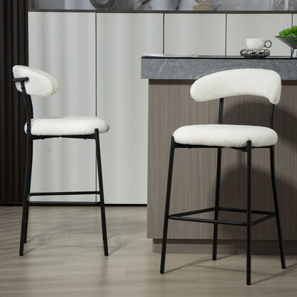 Counter Height Bar Stools Teddy Fabric Cover Kitchen Island Counter Bar Stool With Black Powder Coating Base And Footrest - Snow