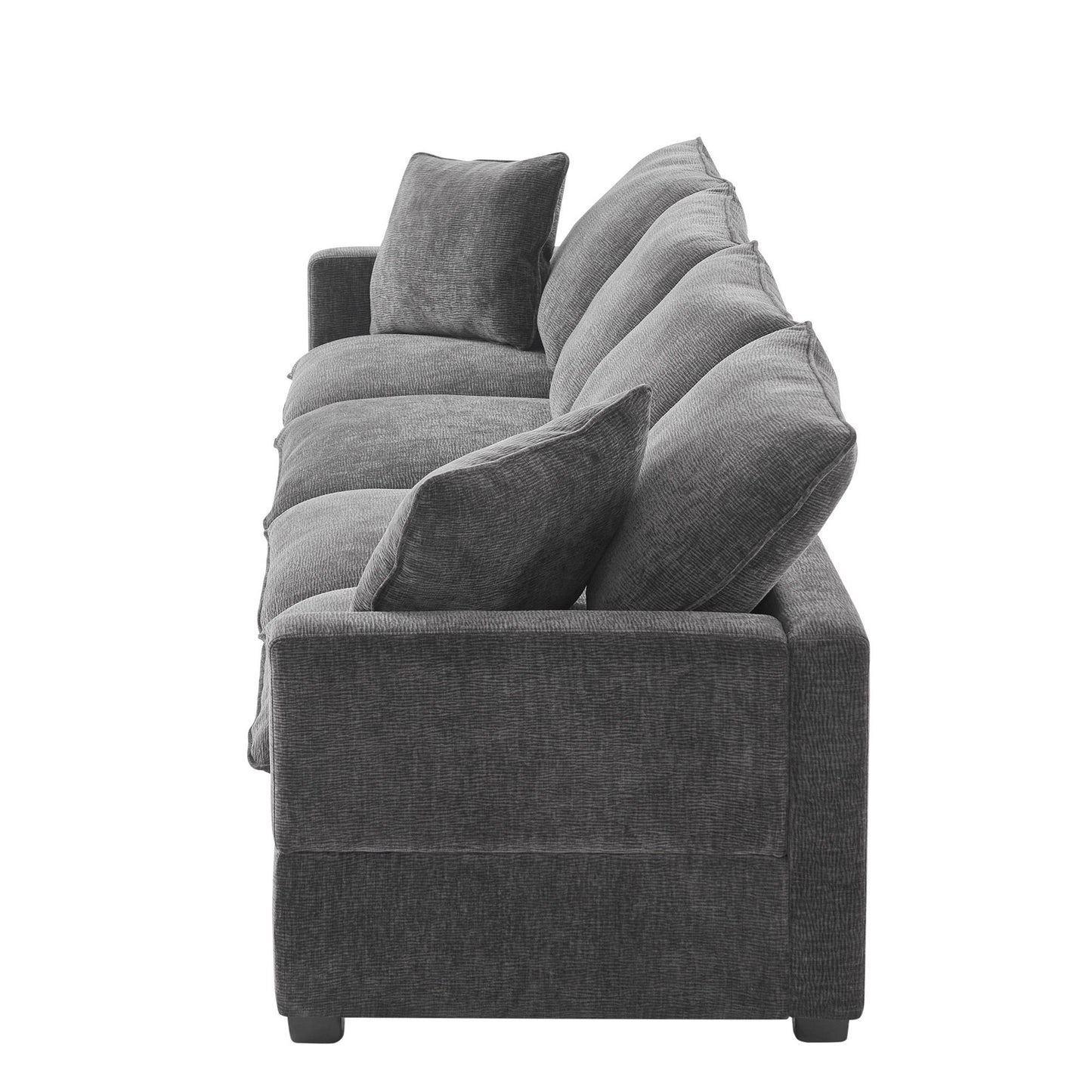 Modern Modular Sofa, 4 Seat Chenille Sectional Couch Set With 2 Pillows Included, Freely Combinable Indoor Funiture - Black / Gray