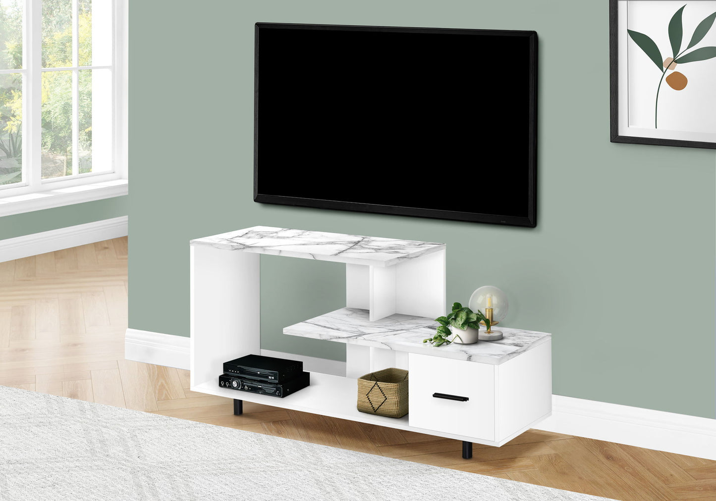 TV Stand, Console, Media Entertainment Center, Storage Drawer, Contemporary & Modern - White