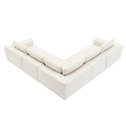 Modular Sectional With Wide Seat Free Combination L Shaped Couch Set Cloud Upholstered Minimalist Boneless Sofa - Beige