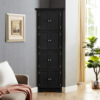 Tall Storage Cabinet With Doors And 4 Shelves For Living Room, Kitchen, Office, Bedroom, Bathroom, Modern - Black