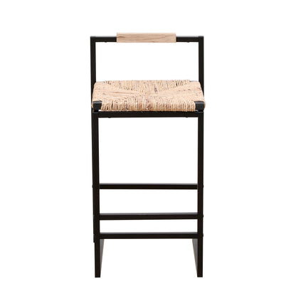Water Hyacinth Woven Bar Stools With Back Support, Counter Height Dining Chairs (Set of 2) - Natural