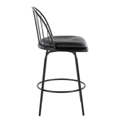 Riley - Claire Farmhouse Fixed Height Counter Stool With Swivel With Round Footrest (Set of 2) - Black
