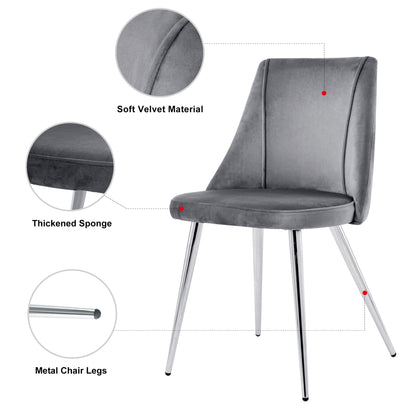 Modern Velvet Dining Chairs, Upholstered Accent Chairs With Chrome Legs For Home And Kitchen - Gray