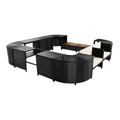 Spa Surround Spa Frame Quadrilateral Outdoor Rattan Sectional Sofa Set With Mini Sofa, Wooden Seats And Storage Spaces - Beige